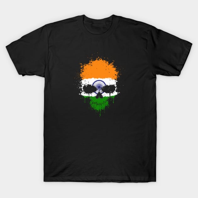 Chaotic Indian Flag Splatter Skull T-Shirt by jeffbartels